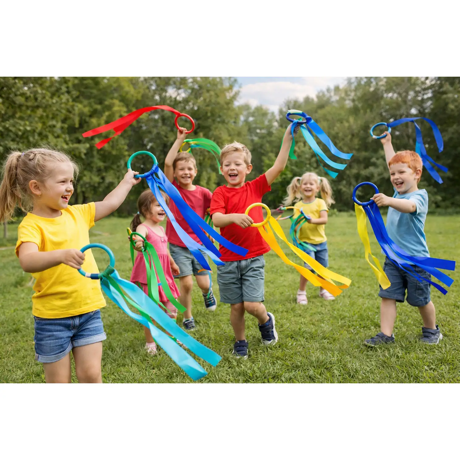Set 10 Nastri Colorati Per Ritmo E Danza - 1 Metro, Arcobaleno, Per Ginnastica E Giochi Per Bambini