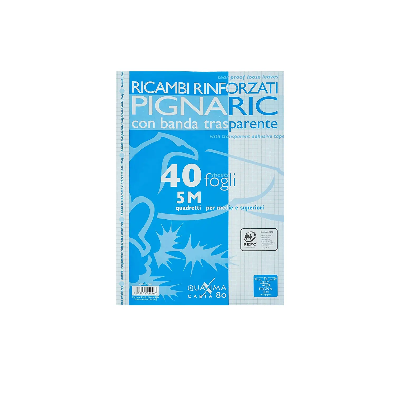 Feuilles De Rechange A4 Pigna Quaxima - 40 Feuilles, 80 G/m², Renforcées, Pour Classeur à Anneaux