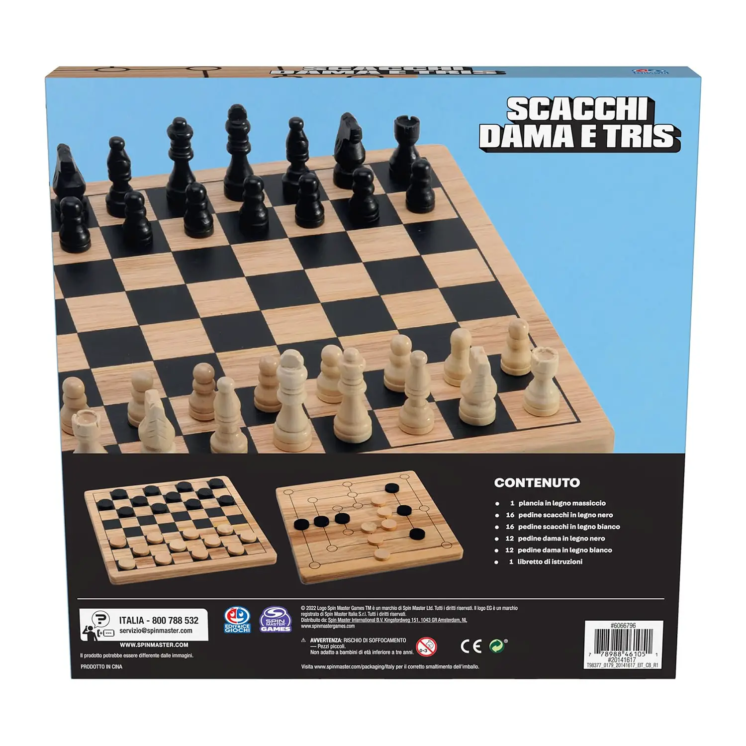 Set Scacchi, Dama E Strategia 3 In 1 In Legno Di Ulivo - Fatto A Mano UK - 22cm