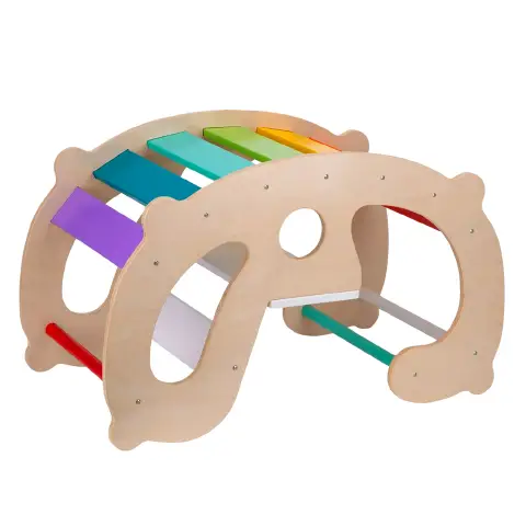 Panca a Dondolo 2-in-1 in Legno con Arrampicatoio, Dondopanca per Bambini