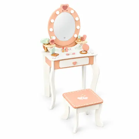 Toeletta in Legno con Sgabello, Vanity Set con Accessori