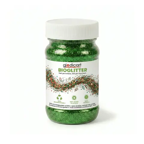 Brillantini Ecologici in Cellulosa Riciclata, Bio-Glitter Grana Fine 100 Gr. Verde