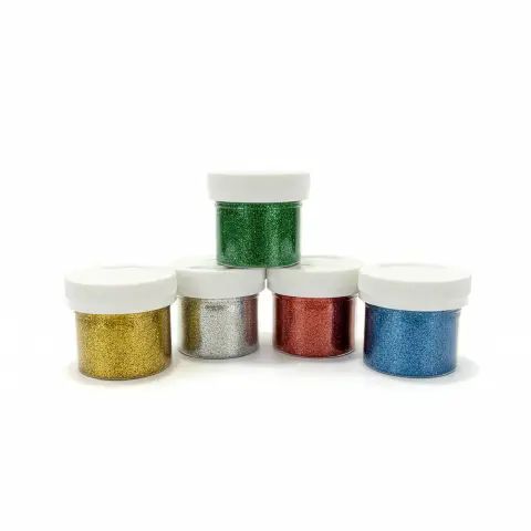 Brillantini Ecologici in Cellulosa Riciclata, Bio-Glitter Grana Fine 100 Gr. Cinque Colori Assortiti