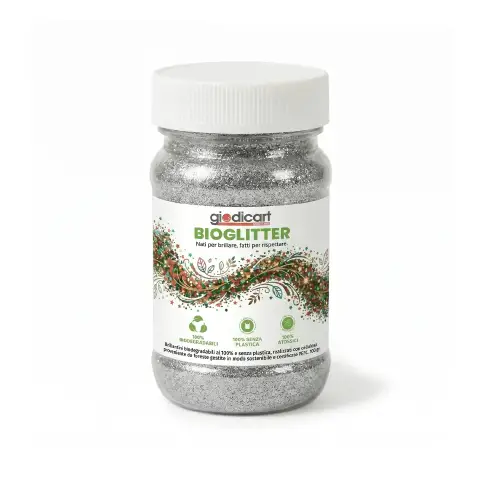 Brillantini Ecologici in Cellulosa Riciclata, Bio-Glitter Grana Media 100 Gr. Argento