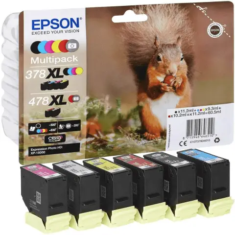 EPSON CONFEZIONE 6 CARTUCCE INK MULTIPACK 1 PER COLORE 378XL + 478XL SCOIATTOLO