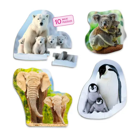 Maxi Puzzle in Cartone Animali 10 Mamme e Cuccioli, Gioco Educativo per bambini 2-5 Anni