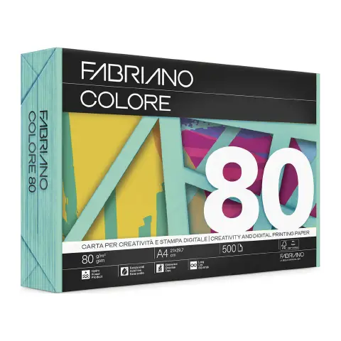 Carta Per Fotocopie Fabriano Colore 80 Gr/mq A4 Acquamarina Risma 500 Fogli