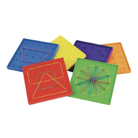 Mini Geopiano Didattico, Set 6 Tavole Colorate con 144 Elastici in Scatola Ecologica