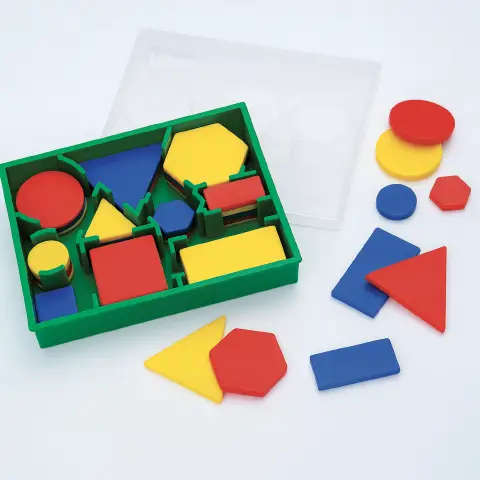 Logic Blocks in Case, 60 Plastic Pieces for Classification and Geometry