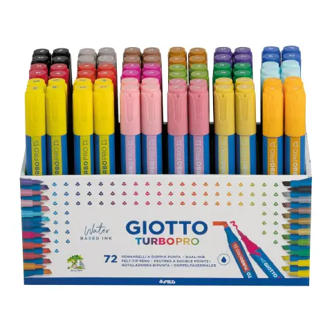 Pennarello Doppia Punta Giotto Turbo Pro, Schoolpack 72 Pezzi Assortiti in 18 Colori