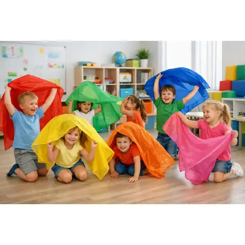 Foulard Psicomotori in Nylon cm. 140x140 per Giochi Creativi e Movimento, Set 6 Colori