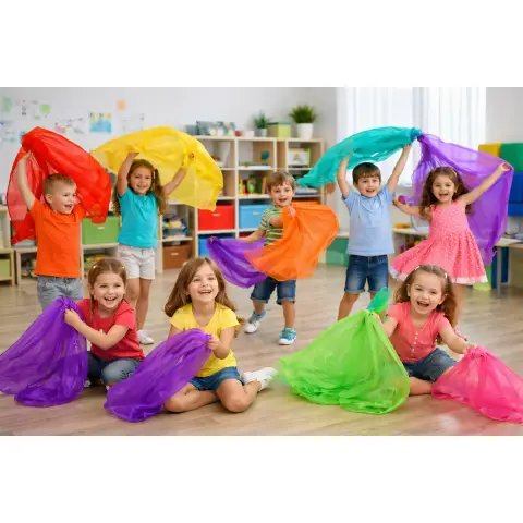 Foulard Psicomotori in Nylon cm. 180x140 per Giochi Creativi e Movimento, Set 10 Colori