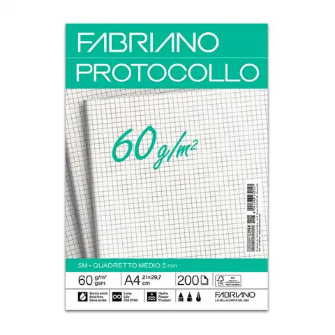 Carta Protocollo Fabriano 60gr Quadretti 5 mm • Fogli 200