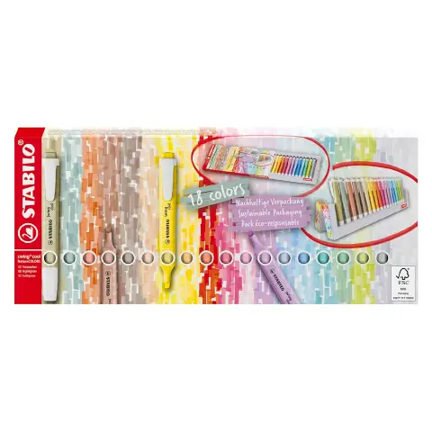 Swing Cool Evidenziatori Stabilo Set Da Scrivania 18 Colori Nature + Pastello