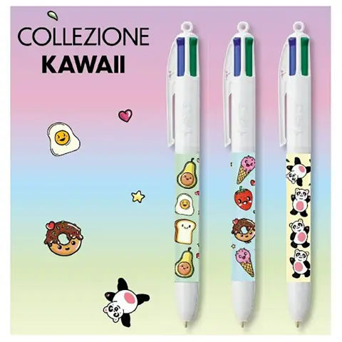 Penna BIC 4 Colori Kawaii Food Multicolore a Tema Cibo