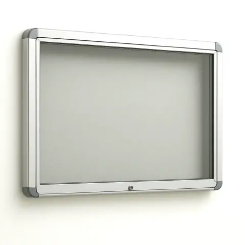 Bacheca magnetica murale in alluminio con anta apribile in vetro temperato e serratura, cm 60x90