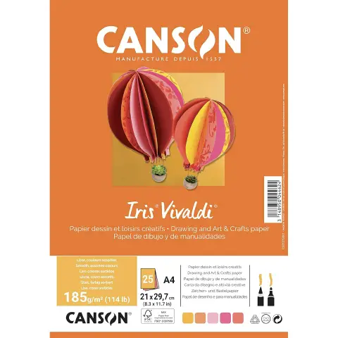 Cartoncino Vivaldi Canson Iris A4 185 g/m² - 25 Fogli Assortimento Fuoco