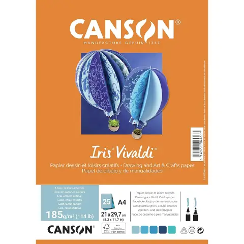 Cartoncino Vivaldi Canson Iris A4 185 g/m² - 25 Fogli Assortimento Acqua