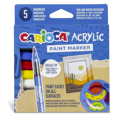 Carioca Paint Marker Acrilici - Pennarelli Punta A Pennello 5 Colori