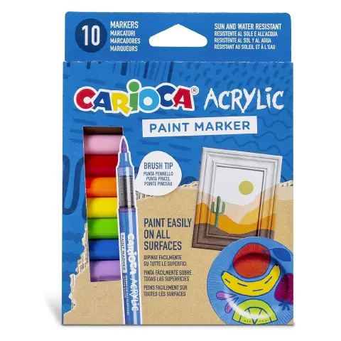 Carioca Paint Marker Acrilici - Pennarelli Punta A Pennello 10 Colori