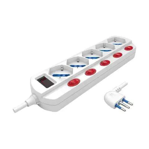 Multipresa 5 Posti con Interruttori e Protezione