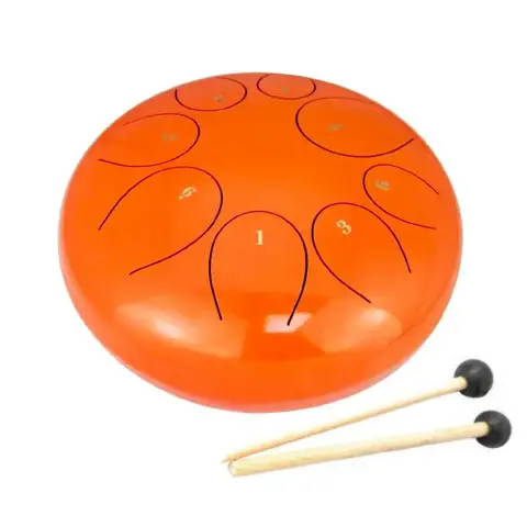 Tongue Drum a 8 Toni in Acciaio, Tamburo Armonico con Bacchette, Diametro 25 cm.