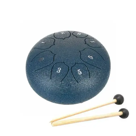 Tongue Drum a 8 Toni in Acciaio, Tamburo Armonico con Bacchette, Diametro 15 cm.