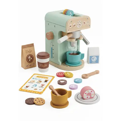 Macchina del Caffè Gioco in Legno con Cialde, Dolci e Menu