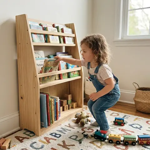 Libreria Espositore in Legno per Bambini, Scaffale Montessori a 3 Ripiani
