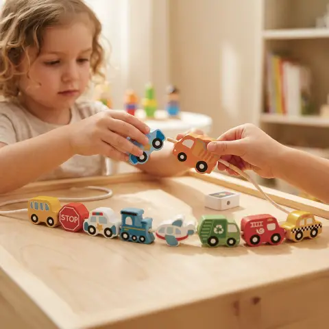 Gioco da Infilare in Legno Veicoli, Motricità Fine Montessori