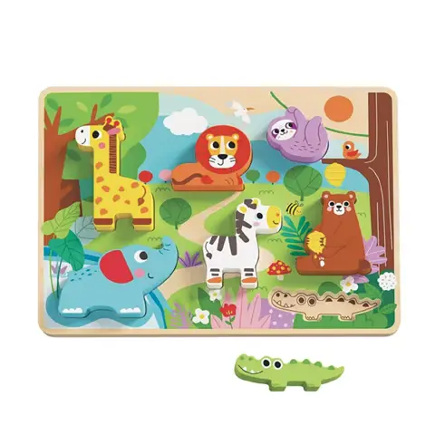 Puzzle in Legno Animali della Giungla, Incastri Educativi ad Alto Spessore