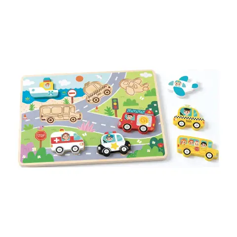 Puzzle in Legno Mezzi di Trasporto, Incastri Educativi ad Alto Spessore