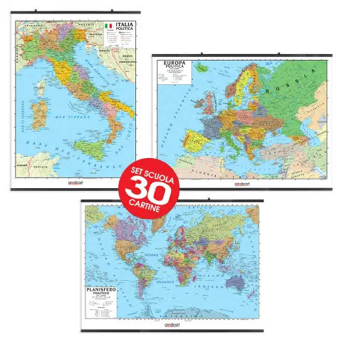 Carte Geografiche 10 Italia, 10 Europa, 10 Planisfero -  30 Pezzi