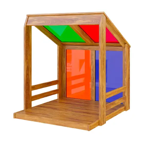Casetta Arcobaleno con Vetri Colorati in Legno per Esterni, Certificata EN 1176