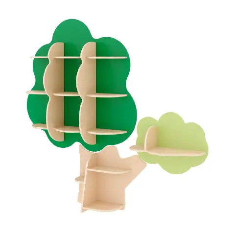 Libreria Murale Quercia Allegra, Scaffale Albero in Legno per Asili e Scuole