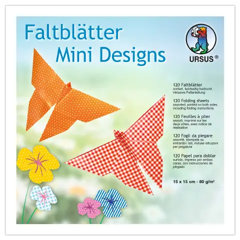 Carta Origami Duo - 120 fogli 15x15 cm - Assortimento Righe, Quadretti E Pois