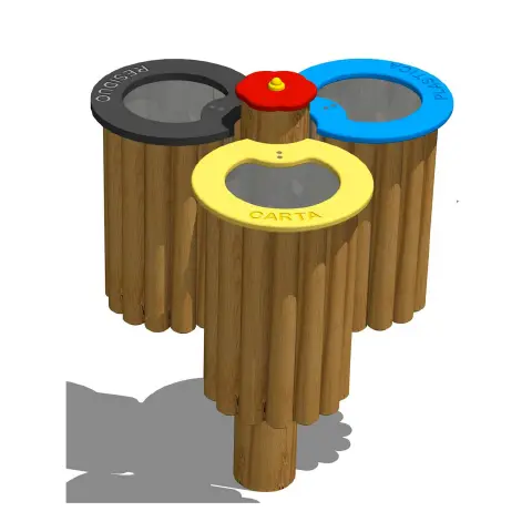Cestini Portarifiuti in Legno da Esterno per Raccolta Differenziata, Set 3 Pezzi