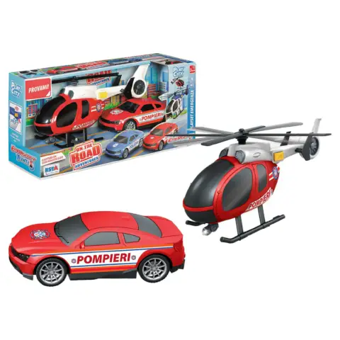 Playset Emergenza Pompieri Elicottero e Auto