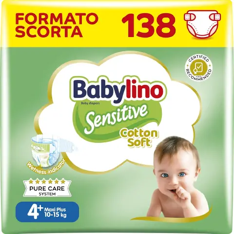 Babylino Sensitive Economy Diapers Size 4+ - 10/15 Kg - 46 Pieces Per Pack - 3 Pcs.