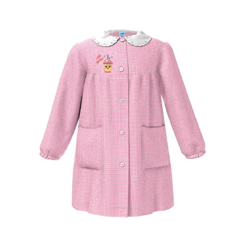 Grembiule Bambina Asilo Milk Shake Quadrettato Rosa 3 Anni