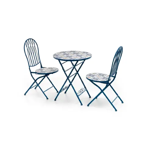 Set Capri Tavolo+2 Sedie Piegh. Diam. 60 Cm H 93 Maioliche Blu  Salmar
