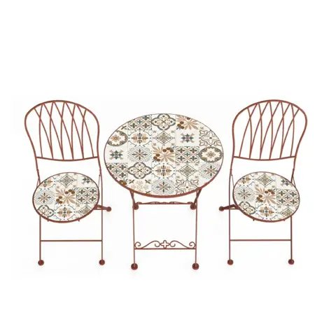 Set Capri Tavolo e 2 Sedie Pieghevoli Color Terracotta, Fantasia Maioliche