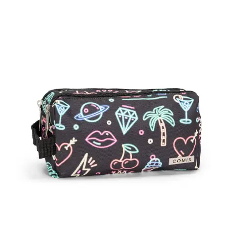 Comix Astuccio Portapenne Scuola 2 Zip Allover Neon