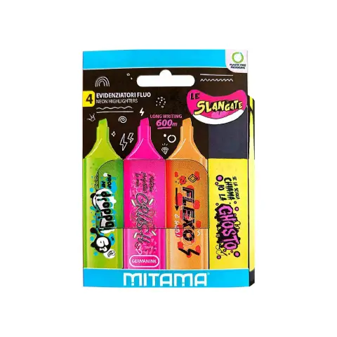 Mitama Pack 4 Pcs Fluorescent Markers Le Slangate P.Chisel 5mm