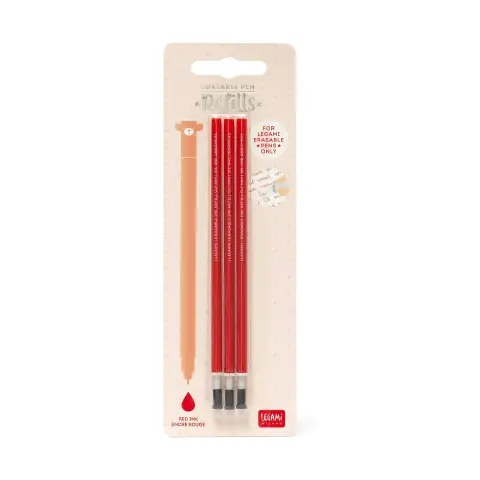 Refill per Penna Gel Cancellabile Rossa, Set 3 Pezzi