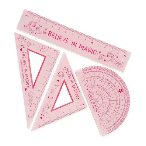 Set Righello da 15 cm, Squadra 60° da 10 cm, Goniometro 180°- Unicorn