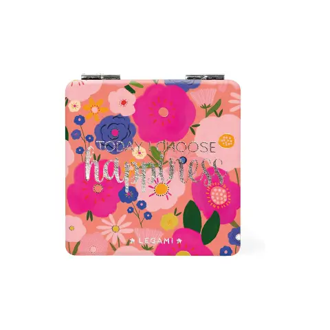 Legami - Specchietto da Borsetta, con Specchio Ingranditore, senza Distorsioni,Tema Flowers