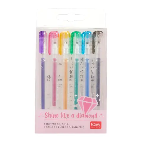 Legami - Set di 6 Mini Penne Gel Glitterate,Shine Like a Diamond Multicolor
