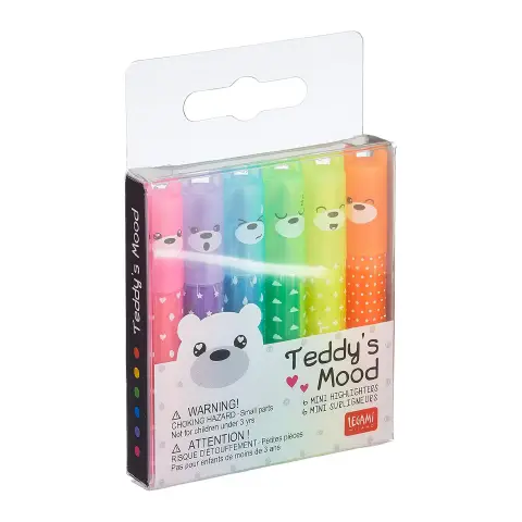 Set di 6 mini evidenziatori Teddy's Mood