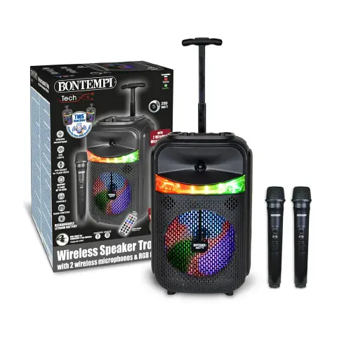 Enceinte Trolley Avec 2 Micros Sans Fil Et Lumières RGB - Fonction TWS, Télécommande, écran, Batterie Rechargeable